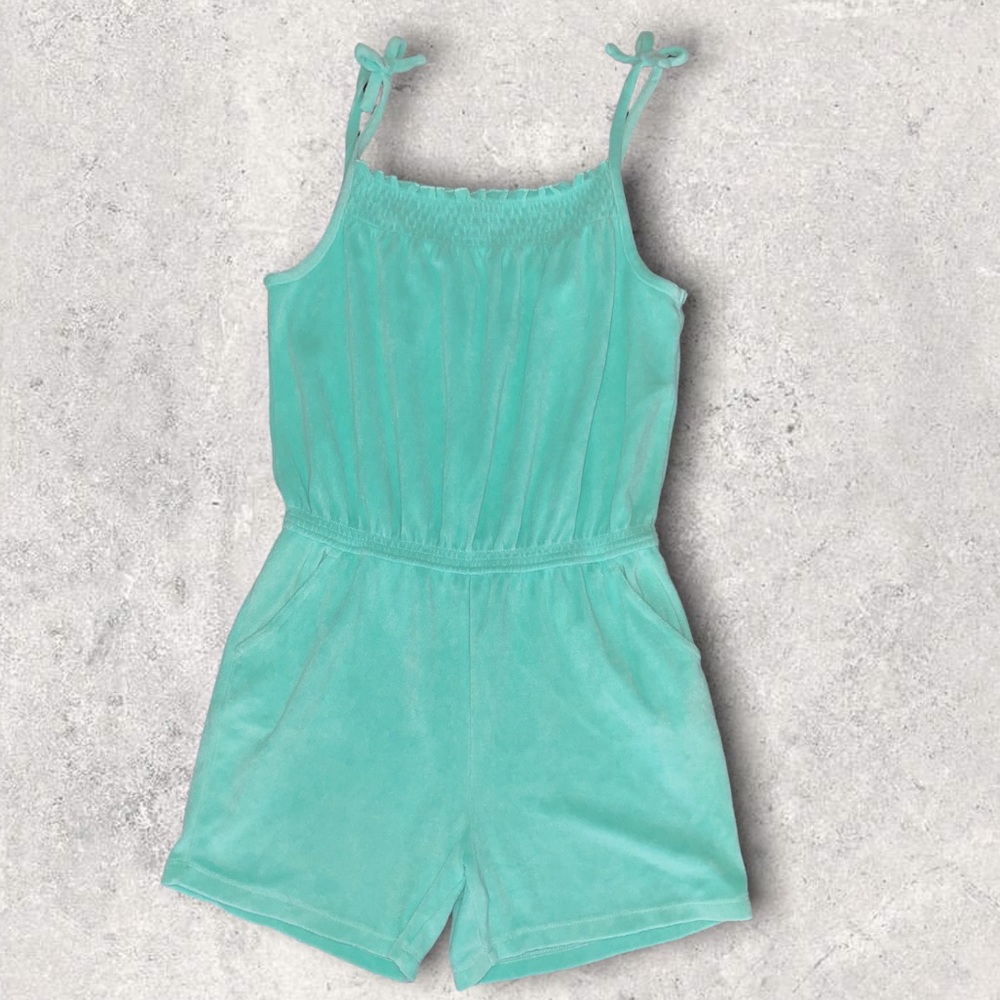 Girls Land’s End Teal Terrycloth Romper, Sz Medium (10-12)